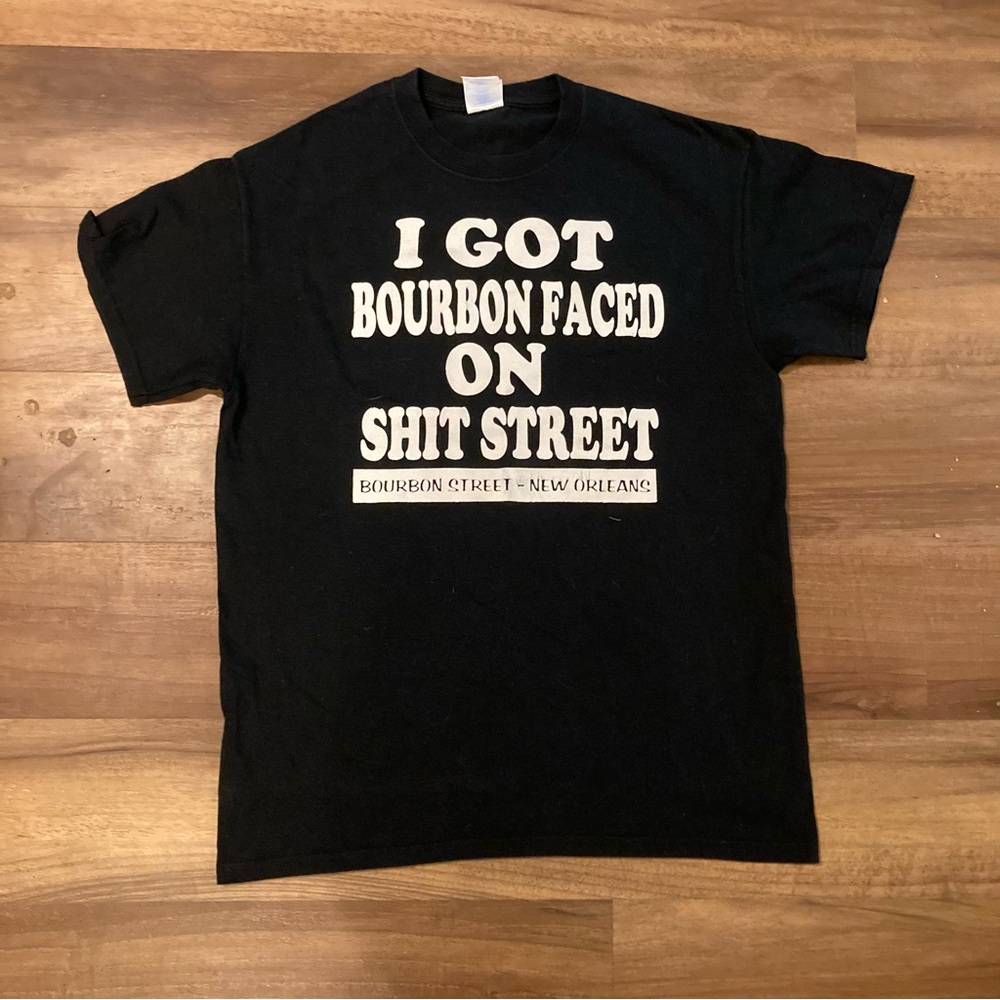 Vintage 90s “Bourbon Faced Glass on Shit Street” Funny Graphic T-Shirt